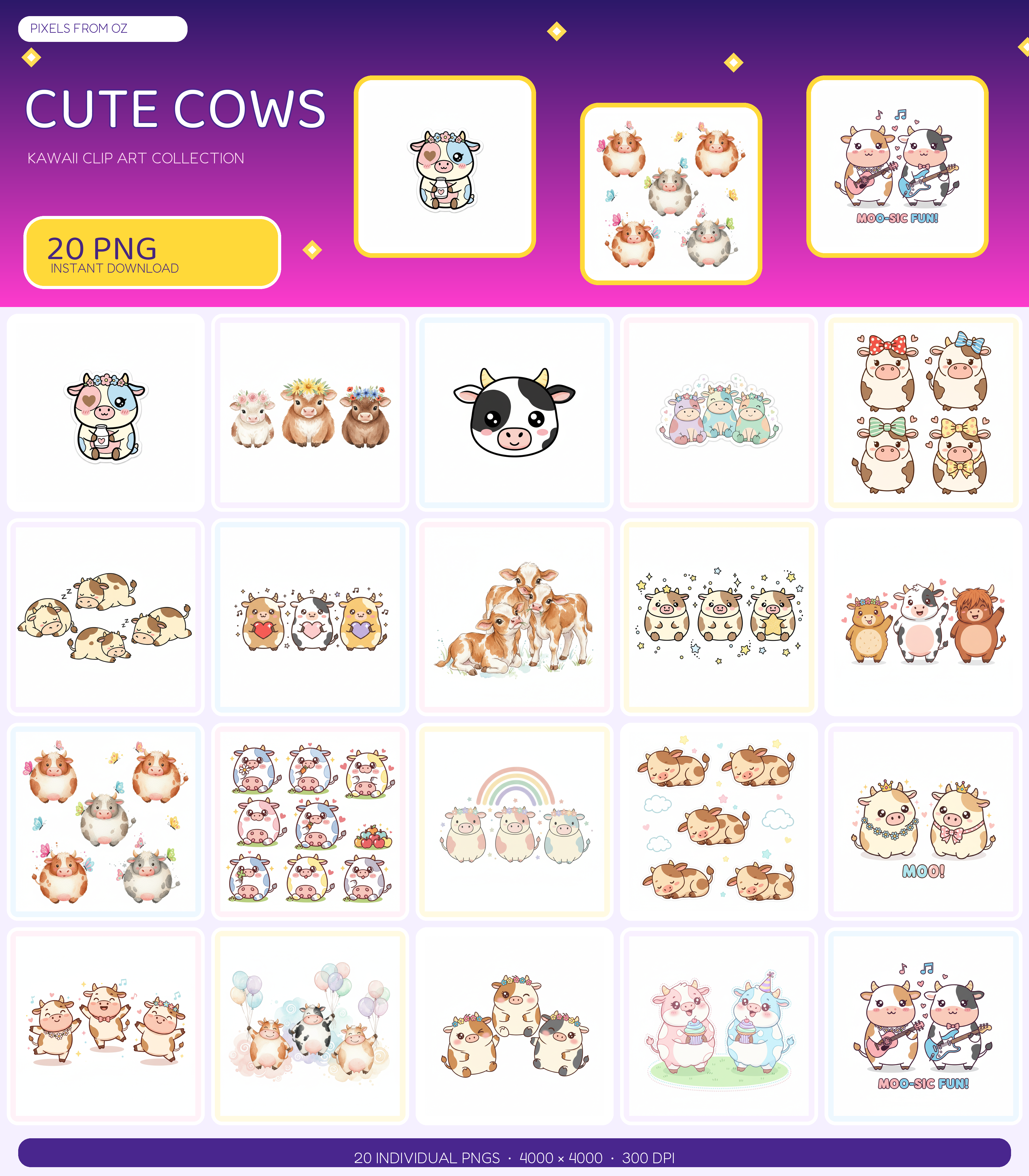 Cute Cows PNG clip art collection