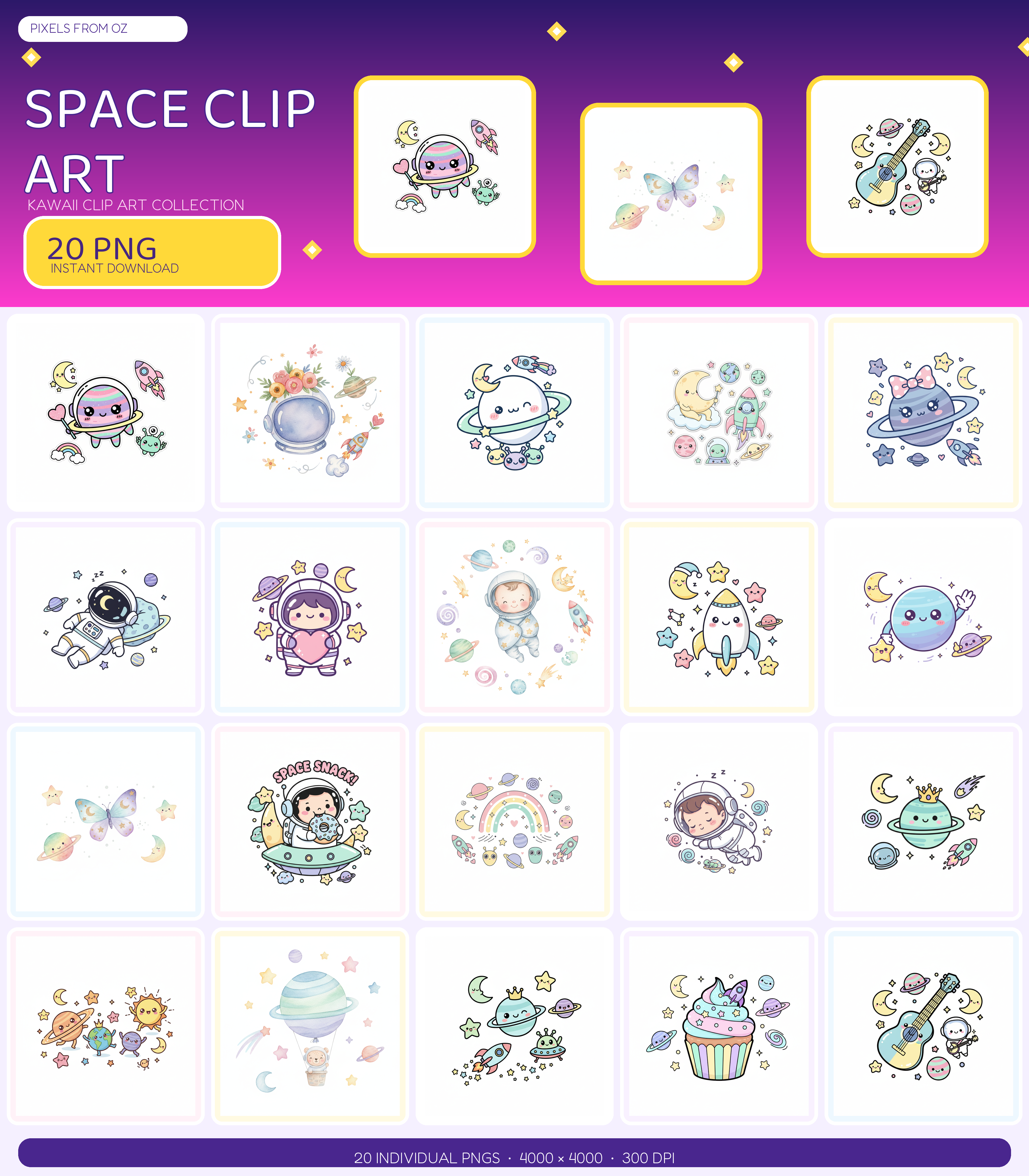 Kawaii Space PNG clip art collection