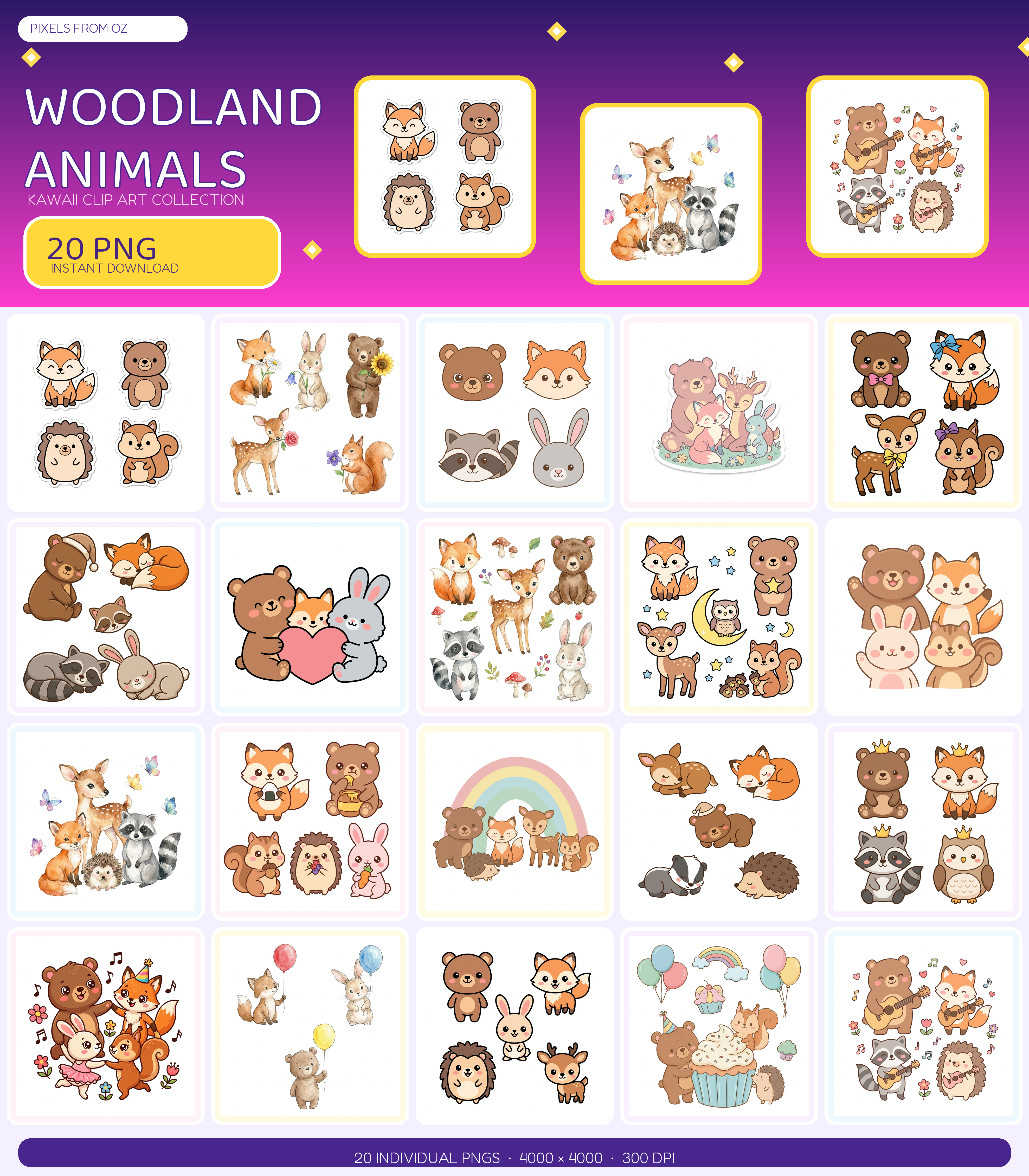 Woodland Animals PNG clip art collection